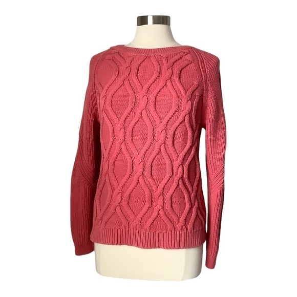 Chunky Cable Knit Sweater Coral Coast Salmon with FLAW - Picture 14 of 14